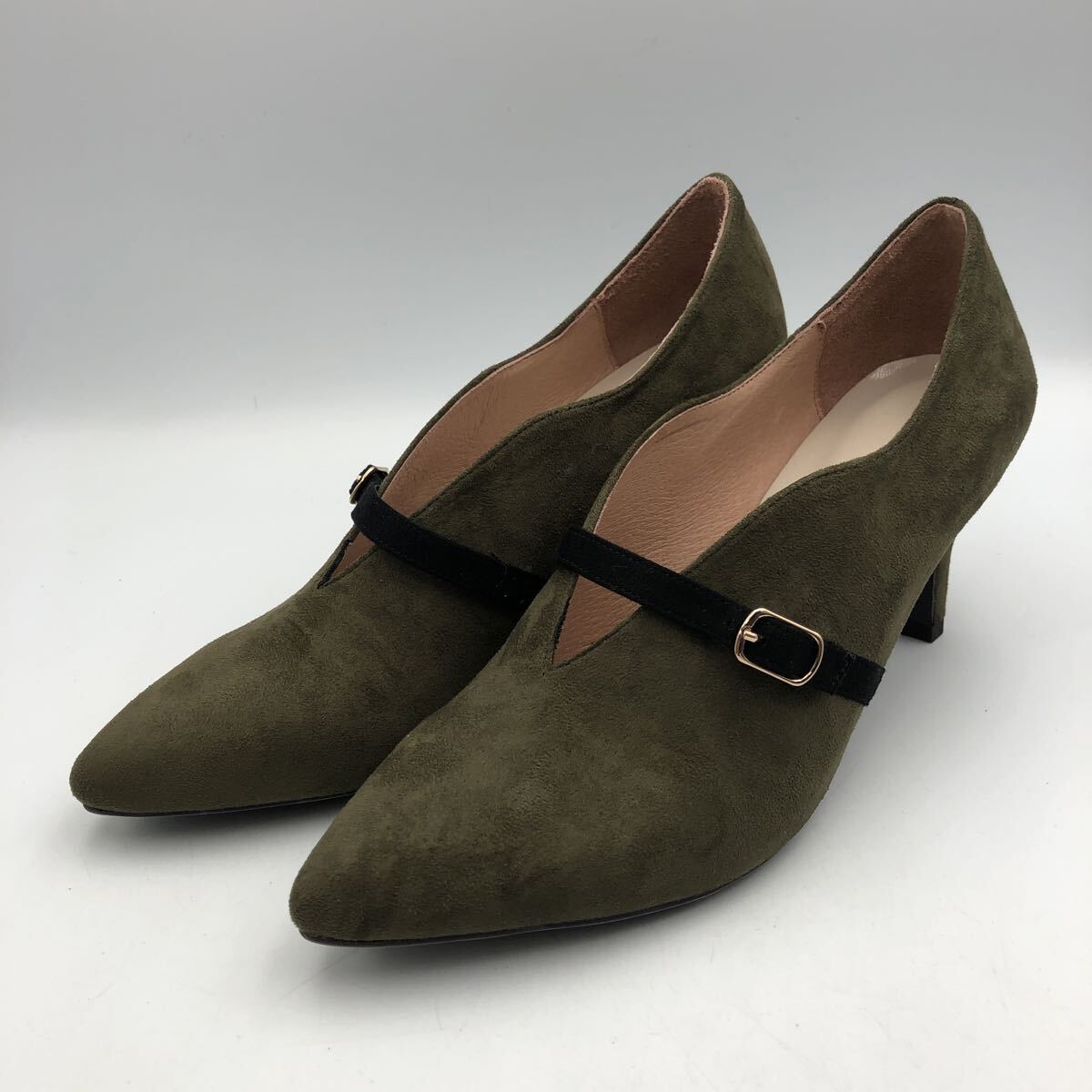 T243 ORiental TRaffic オリエンタル トラッフィック レディース パンプス L 約 24cm カーキ ブラック スエード拍卖