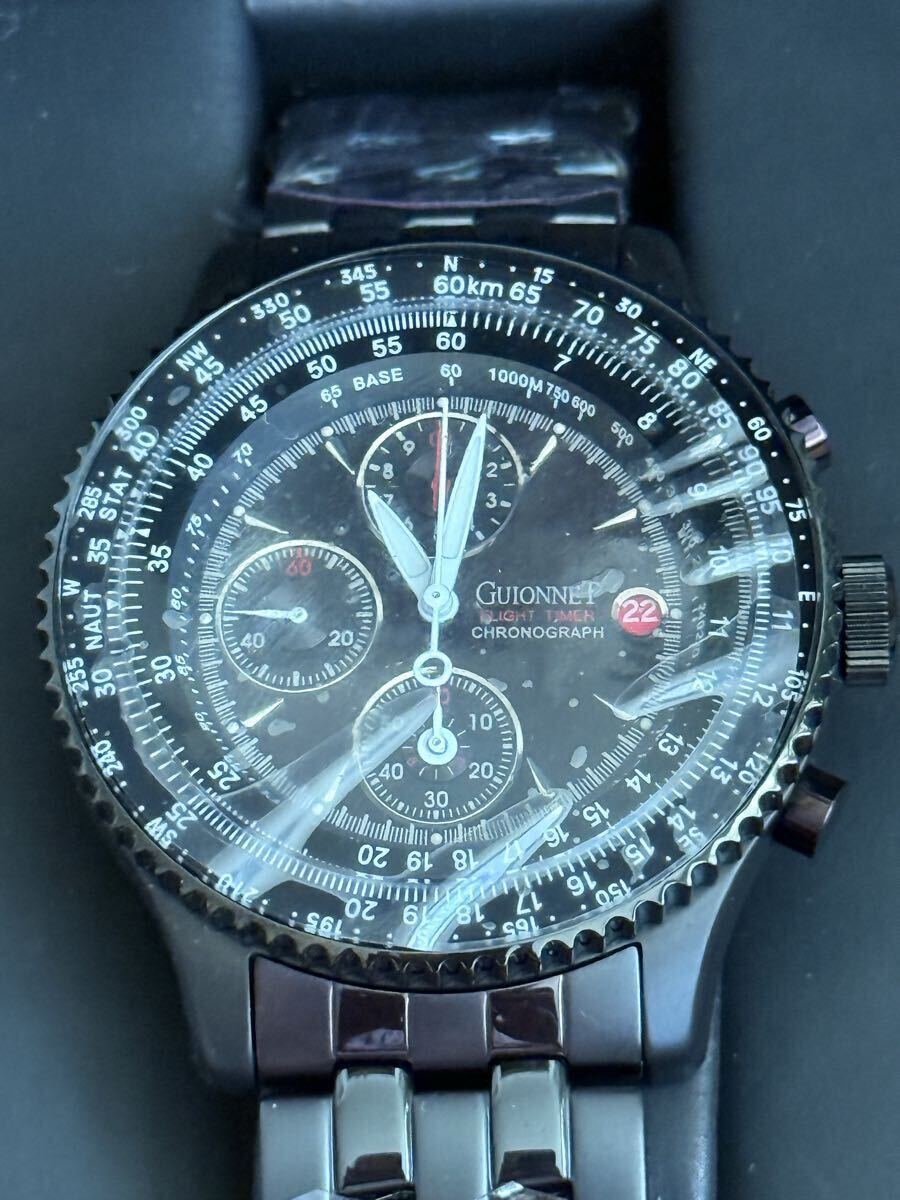 ジャンク品扱い P GUIONNET ピエールギオネ クロノグラフ フライトタイマー 腕時計 ブラック拍卖