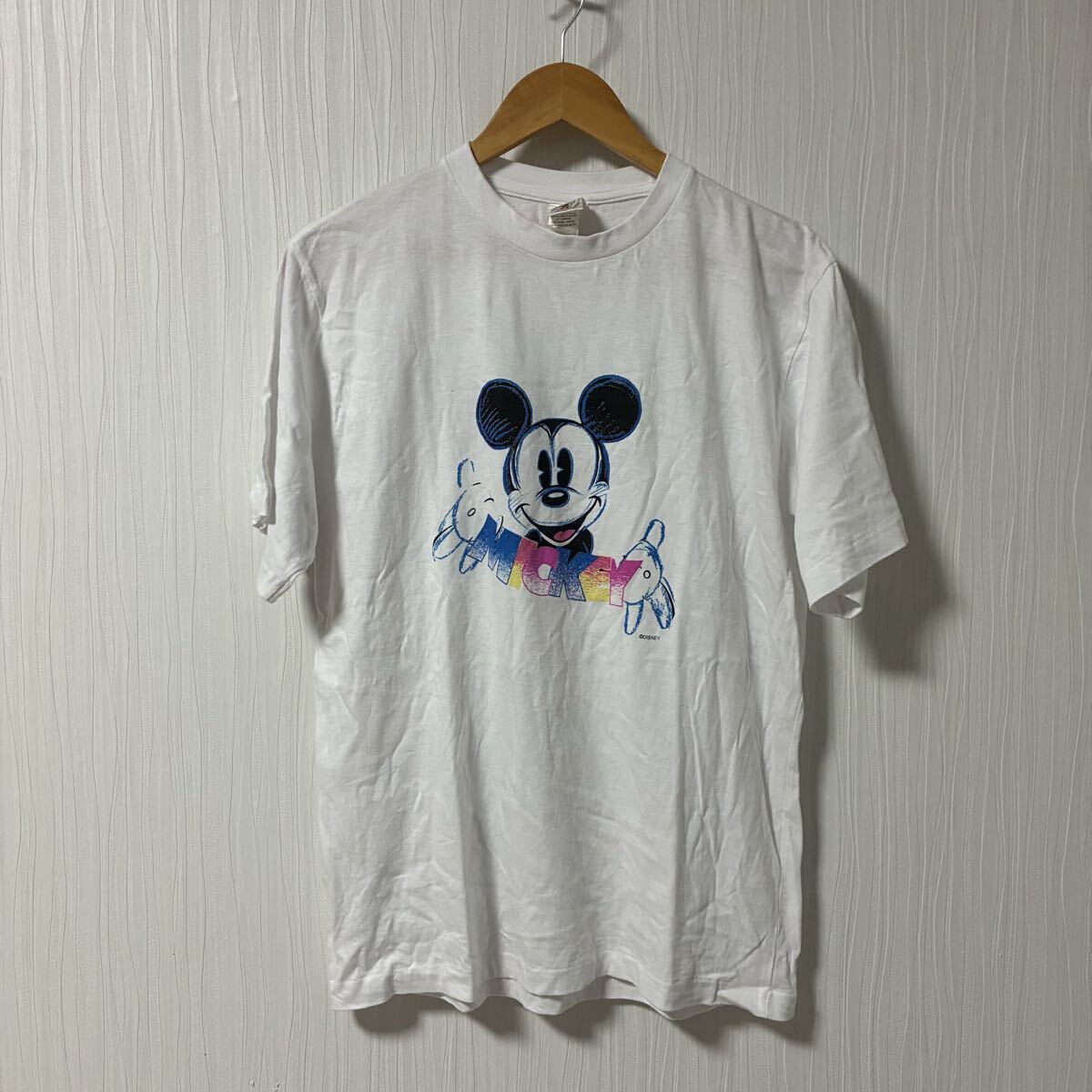 MICKEY & CO ミッキー 半袖Tシャツ 白 プリント 90s 90年代 シングルステッチ Disney ディズニー ビンテージ 丸首 a1144拍卖