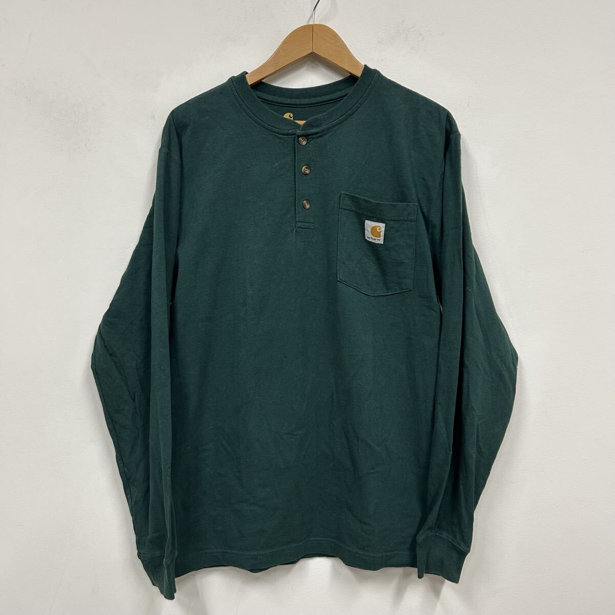 Carhartt カーハート ヘンリーネック 長袖Tシャツ ポケット付き サイズS メンズ 緑系 ロングtシャツ a1178拍卖