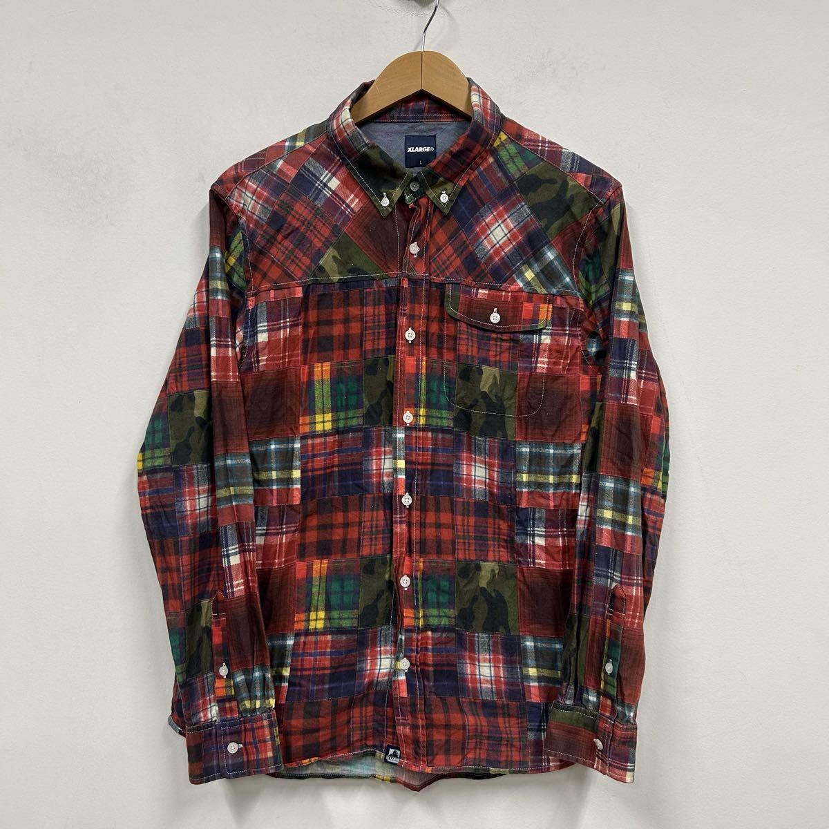 XLARGE エクストララージ チェック柄 長袖シャツ メンズ サイズL 長袖 シャツ コットン ボタンダウンシャツ a1179拍卖