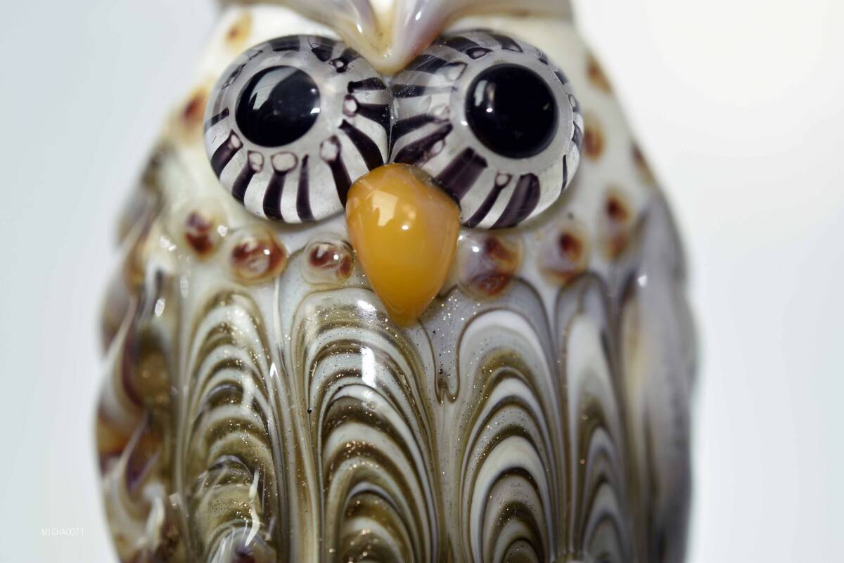 フクロウのトンボ玉 ガラスのジュエリー ペンダントトップ作家物一点物 10850-451 フクロウアクセサリー フクロウペンダント拍卖