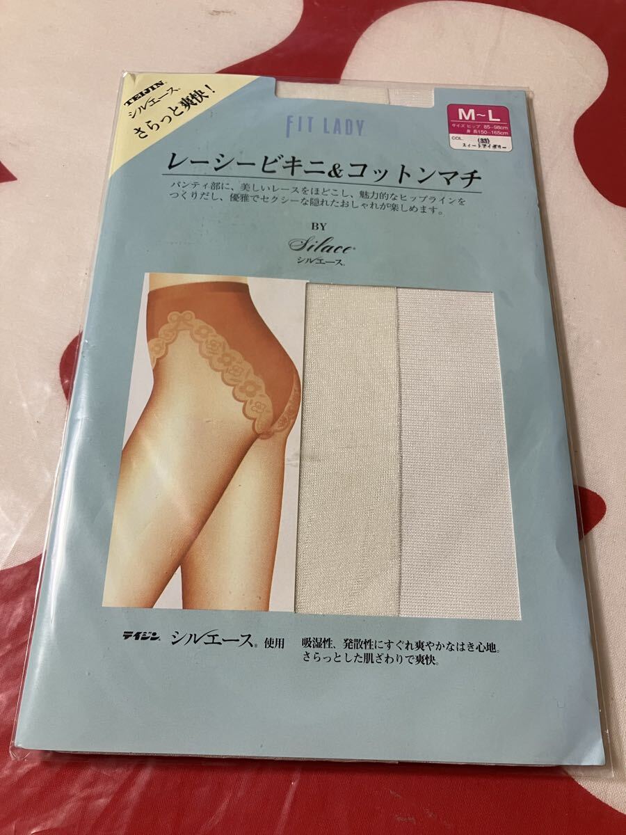 fit lady レーシービキニ & コットンマチ M-L スイートアイボリー パンティストッキング パンティ部レース パンスト panty stocking 白 拍卖