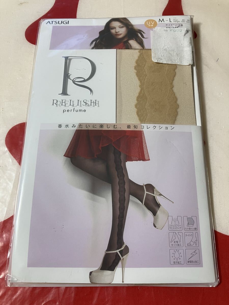 atsugi relish perfume サイドフラワー柄 デザイン パンティストッキング スキニーベージュ アツギレリッシュ パンスト panty stocking拍卖