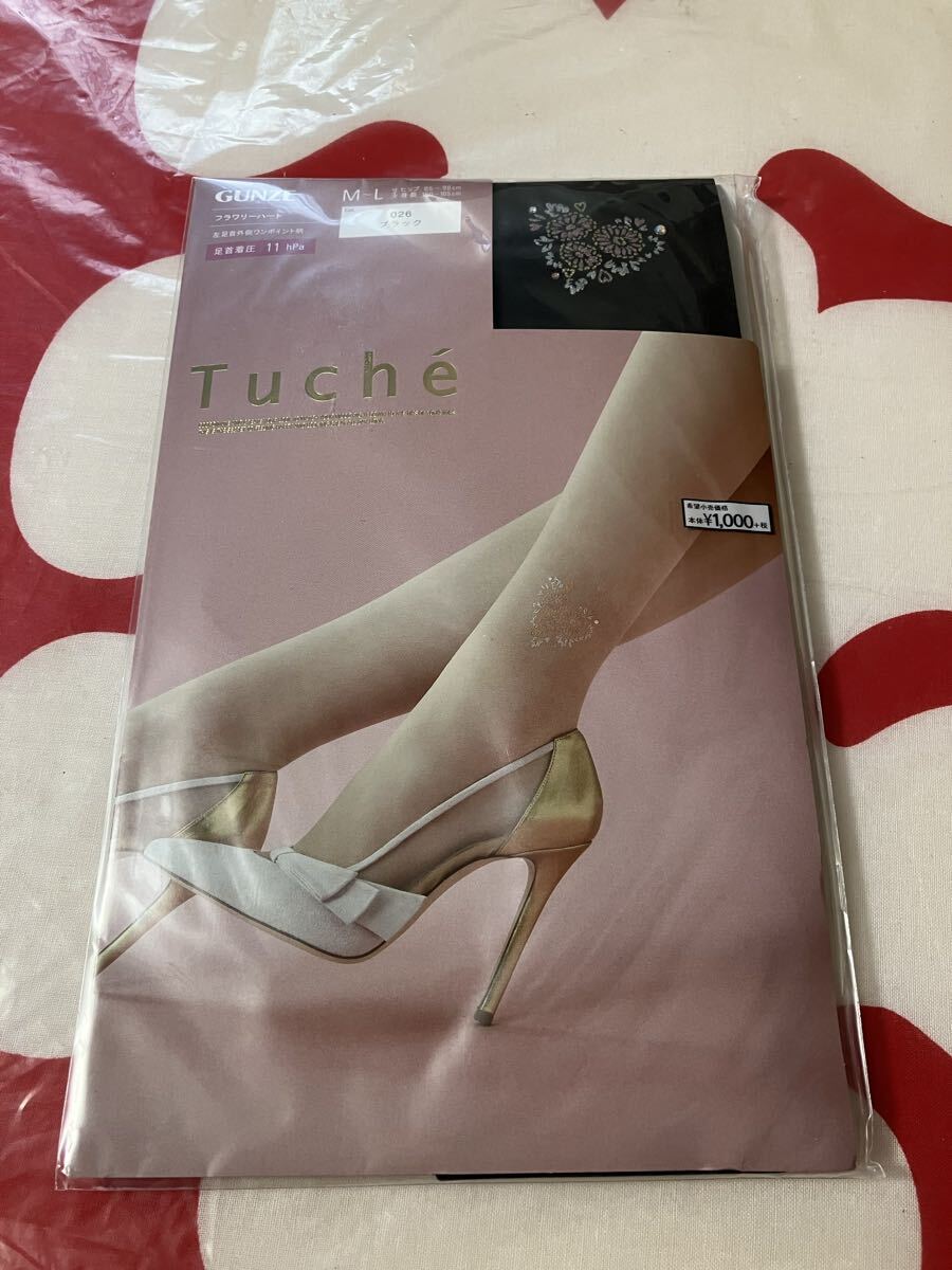 gunze tuche 左足首ワンポイント柄 フラワリーハート ブラック パンティストッキング グンゼ トゥシェ パンスト panty stocking 黒拍卖