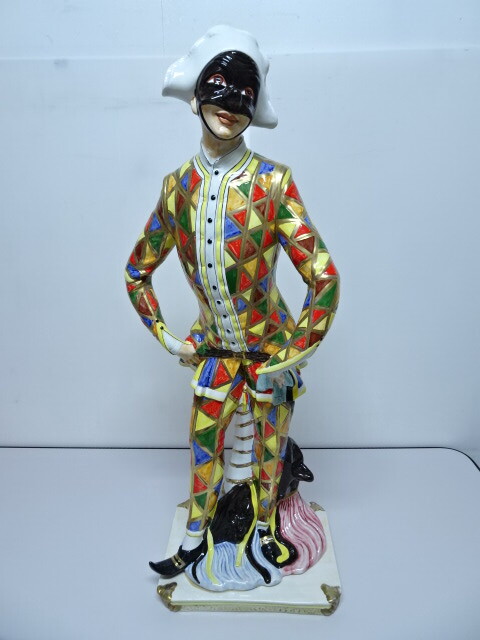 RONZAN ロンザン イタリア製 ピエロ 道化師 陶器 陶磁器 彫刻 置物 インテリア 高さ約104cm拍卖