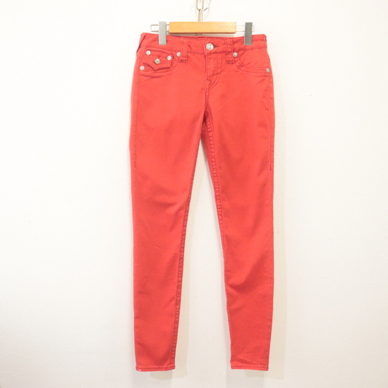 D459 2000年代製 TRUERELIGION スキニーパンツ■00s 表記26サイズ レディース 赤 レッド ラメ ストーン ローライズ アメカジ 古着 古着卸拍卖