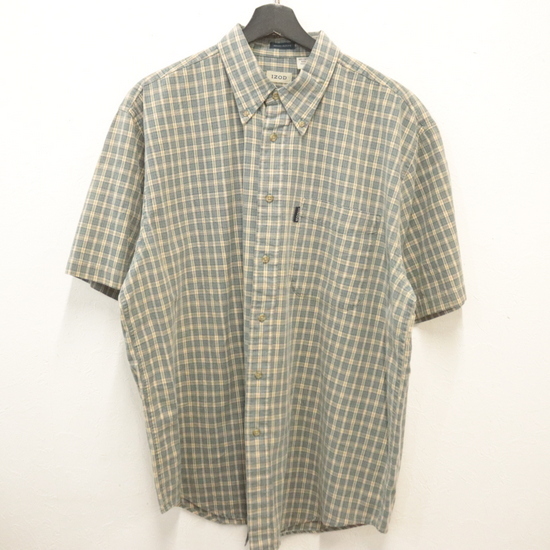 g667 2000年代製 IZOD アイゾッド 半袖シャツ■00s 表記Lサイズ グリーン チェック コットン ボタンダウン アメカジ 古着 激安 古着卸拍卖