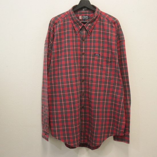 J842 90sビンテージ チャップスラルフローレン 長袖シャツ■1990年代製 表記XLサイズ 赤 レッド チェック ボタンダウン アメカジ 00s拍卖