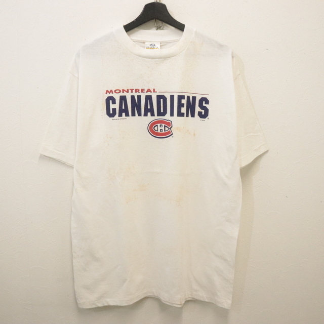 G887 90sビンテージ BULLETIN 半袖Tシャツ■1990年代製 表記Lサイズ ホワイト 白 アメカジ NHL カナディアンズ シングル 古着卸 古着 80s拍卖