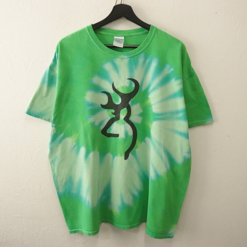 V901 2000年代製 GILDAN ギルダン 半袖タイダイTシャツ■00s 表記XLサイズ グリーン 総柄 アメカジ ストリート 古着 古着卸 オールド 激安拍卖