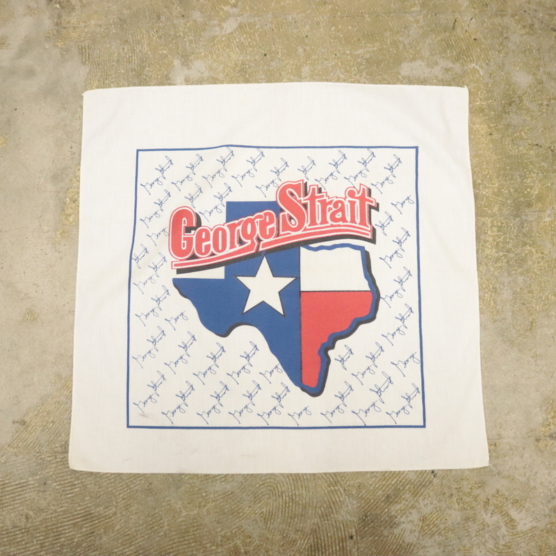 BD363 90sビンテージ バンダナ■1990年代製 白 ホワイト ハンカチ コットン GeoroeStrait 雑貨 小物 アンティーク 古着 激安 アメカジ拍卖