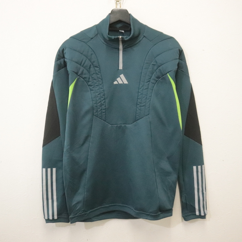 i427 2000年代製 adidas アディダス 長袖トップス■00s Sサイズくらい グリーン ハーフジップ 裏起毛 アメカジ ストリート 古着 古着卸拍卖