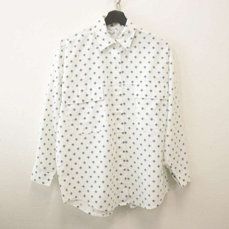 q68 80sビンテージ RowOne 長袖シャツ ユーゴスラビア製■1980年代製 表記Mサイズ レディース 白 ホワイト 総柄 アメカジ 古着 激安 希少拍卖