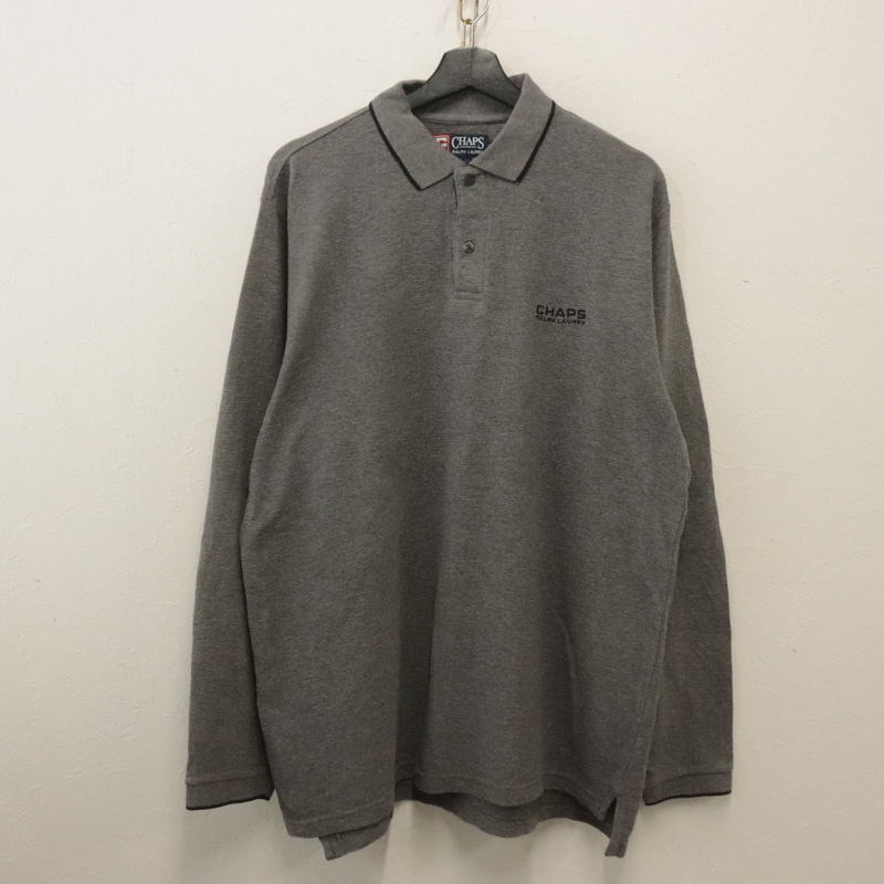 m34 90sビンテージ CHAPS チャップス ラルフ 長袖ポロシャツ■1990年代製 表記Mサイズ グレー 古着 アメカジ ストリート 80s 70s 60s 50s拍卖