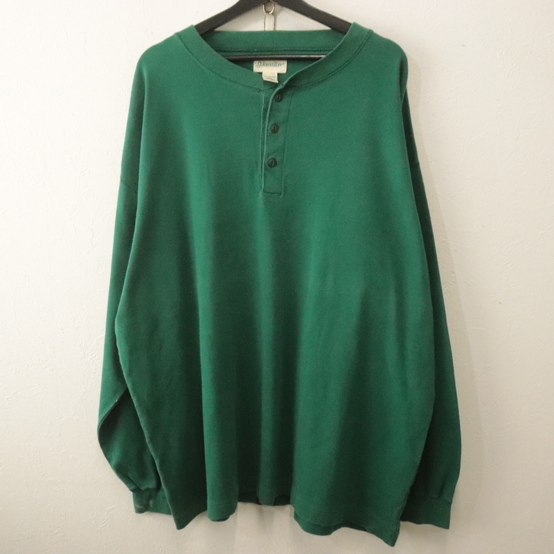 a794 90sビンテージ セントジョンズベイ 長袖Tシャツ■1990年代製 表記XLサイズ グリーン ロンT ヘンリーネック 無地 アメカジ 古着 80s拍卖