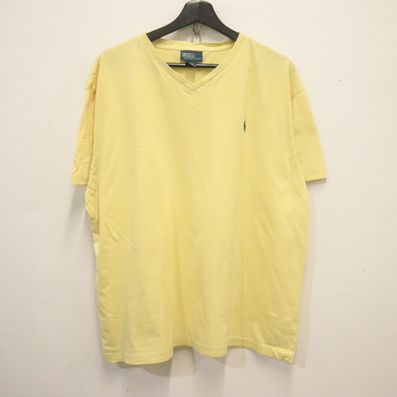 g828 2000年代製 ラルフローレン 半袖Tシャツ■00s 表記Lサイズ イエロー Vネック ししゅう アメカジ ストリート 古着 古着卸 ヴィンテージ拍卖