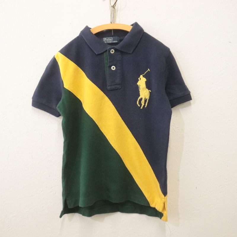 KD524 キッズ 子供服 2000年代製 ラルフローレン 鹿の子 半袖ポロシャツ■00s ネイビー アメカジ ストリート POLO アンティーク 古着卸 90s拍卖