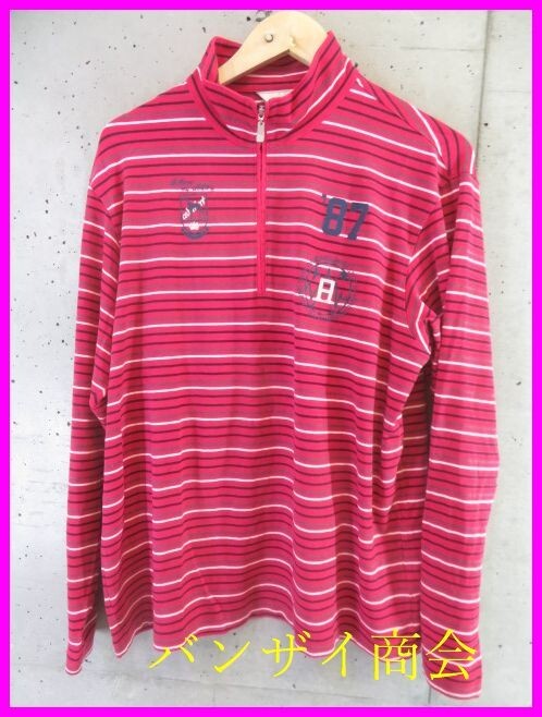 4080b14◆良品です◆adabat アダバット ハーフジップ ストレッチ 長袖ボーダーポロシャツ 50/カットソー/ゴルフジャケット/パンツ/ニット拍卖