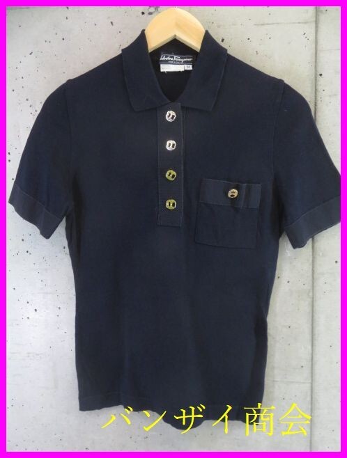 【送料300円可】4080b13◆イタリア製◆金ボタン◆Ferragamo サルバトーレ フェラガモ 半袖ポロシャツ M/ガンチーニ/ジャケット/鞄/バッグ拍卖