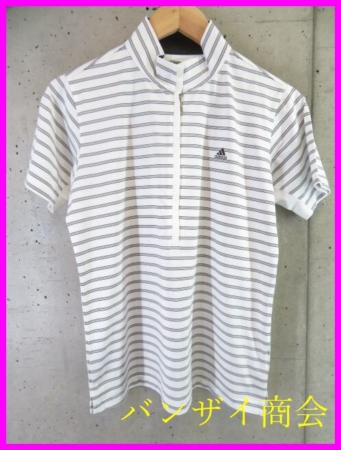 【送料300円可】6080b31◆吸汗速乾◆adidas アディダスゴルフ ハーフジップ ストレッチ 半袖ボーダーポロシャツ OT/ジャケット/パンツ/女性拍卖