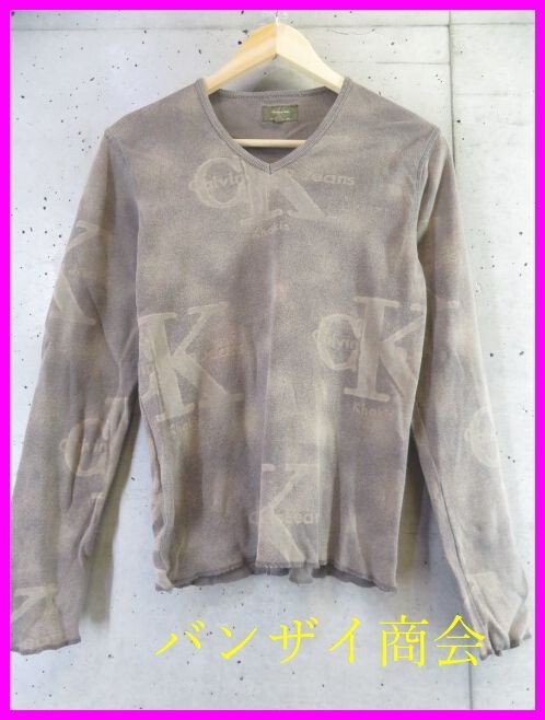 【送料300円可】5280b4◆イタリア製◆CK◆Calvin Klein カルバンクライン 長袖カットソーシャツ M/ロンT/ジャケット/ブラウス/ニットパンツ拍卖
