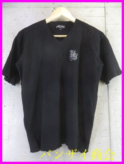 5280b3◆良品です◆VALENZA PO バレンザポー ラインストーン装飾 半袖ニットシャツ 48/カットソー/セーター/ジャケット/コート/パンツ拍卖