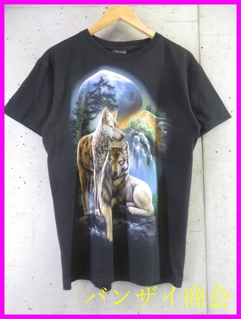 【送料300円可】6280b1◆美品です◆両面プリント◆MR.BIG 狼ウルフ柄 半袖Tシャツ L/ヴィンテージ/カットソー/スウェットトレーナー/古着拍卖
