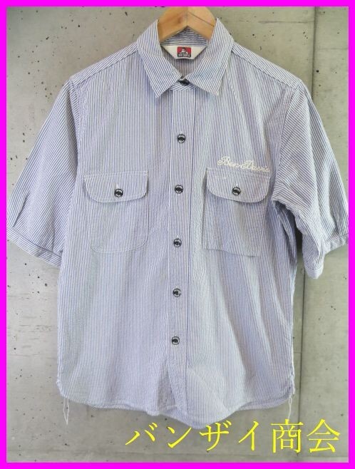 【送料300円可】7280b21◆シアサッカー素材◆BEN DAVIS ベンデイヴィス 半袖ストライプシャツ M/ワークシャツ/ワークパンツ/ジャケット拍卖