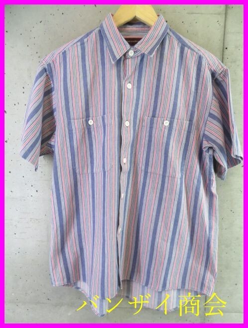 【送料300円可】7280b20◆日本製◆Ralph Lauren ラルフローレン 半袖ストライプシャツ M/スイングトップジャケット/ニットセーター/古着拍卖