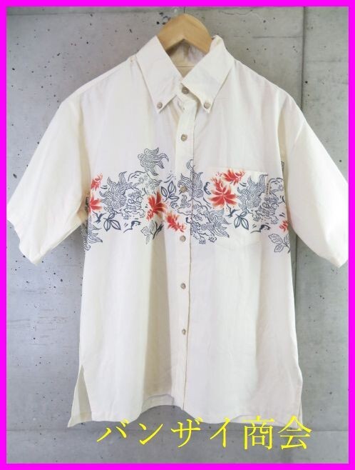【送料300円可】7280b19◆沖縄製◆芒菓 マンゴー シーサー柄 半袖アロハシャツ M/日本製/かりゆしウェア/ハワイアン/良品です拍卖
