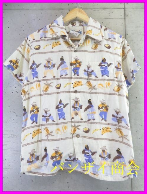 【送料300円可】0380b5◆良品です◆ガーゼ素材◆Blue Paradise ブルーパラダイス 半袖アロハシャツ M/上野商会/ハワイアン/かりゆしウェア拍卖