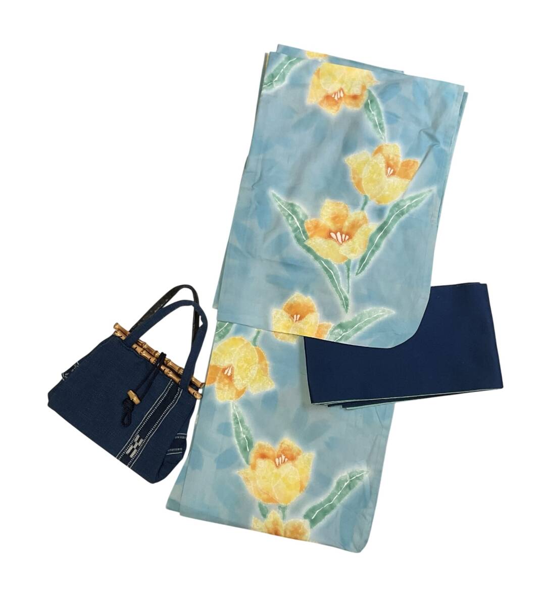 ◆浴衣&帯 セット◆hiromichi nakanoヒロミチ ナカノ 綿100% フラワー柄 浴衣/スカイブルー 身丈163cm◆夏祭り 花火大会拍卖