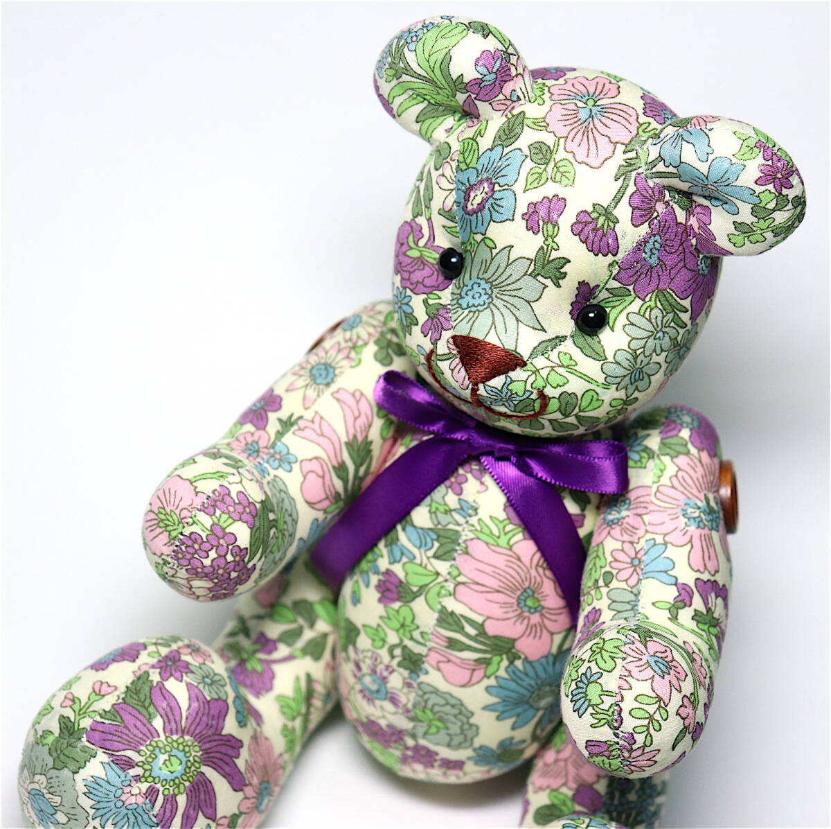 【ハンドメイド】リバティ エミリー パープル 紫系 花柄 タナローン テディベア 手作り くま クマ ぬいぐるみ 新品未使用【新品 未使用】拍卖
