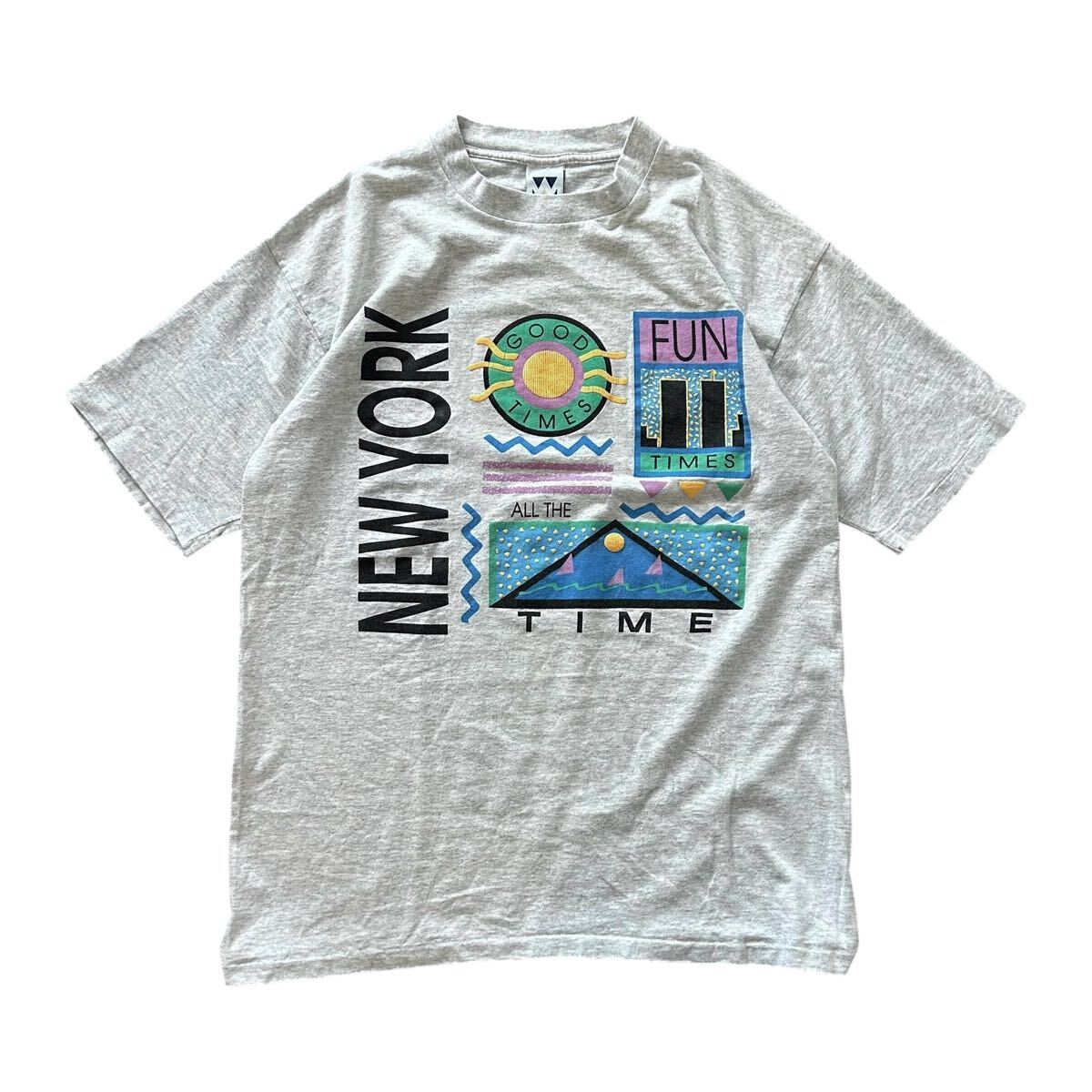 USA製 90’s WELLINGTON APPAREL Tシャツ XLサイズ アッシュグレー ヴィンテージ シングルステッチ NEW YORK アート プリント スーベニア 拍卖