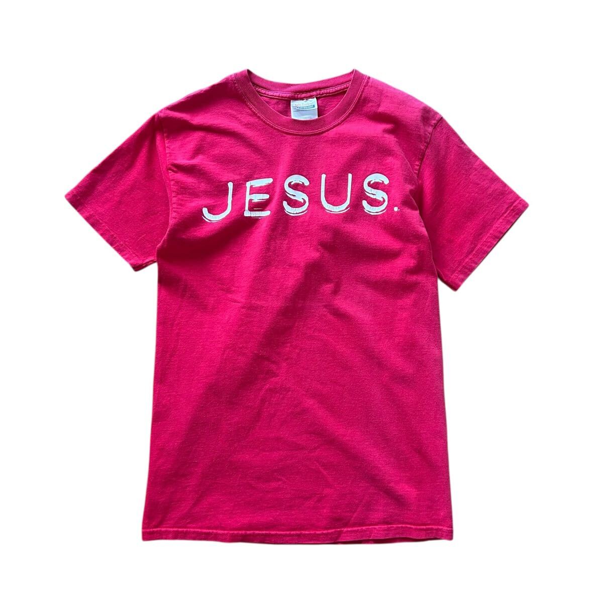 00’s Hanes ヘインズ Tシャツ S ピンク JESUS ジーザス フォント プリント ロゴ 半袖 カットソー トップス ヘビーウェイト 90’s 拍卖
