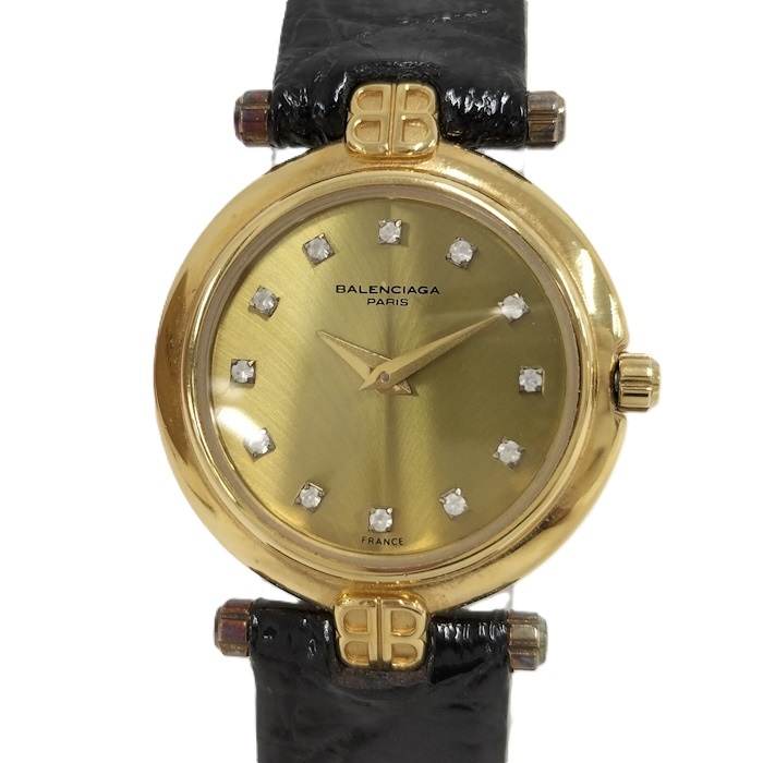 BALENCIAGA メンズ腕時計 18Kメッキ GP クオーツ ゴールド文字盤 TG 88拍卖