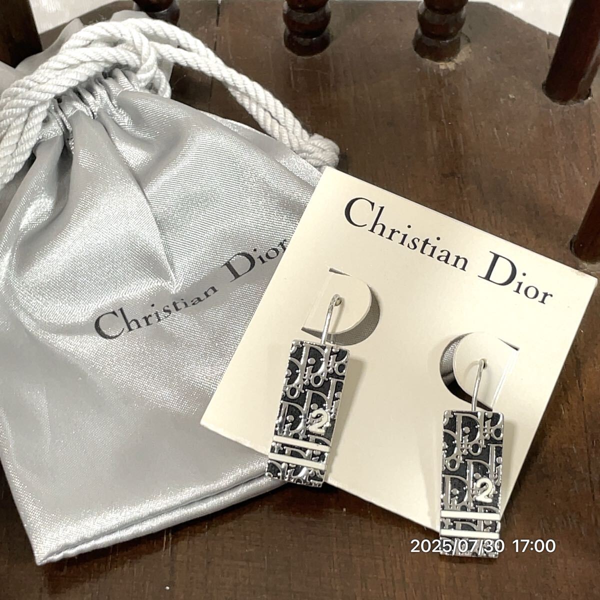 美品 Dior クリスチャン ディオール トロッター シルバー×ブラック×ホワイト ピアス イヤリング アクセサリー 装飾品 ファション 小物拍卖