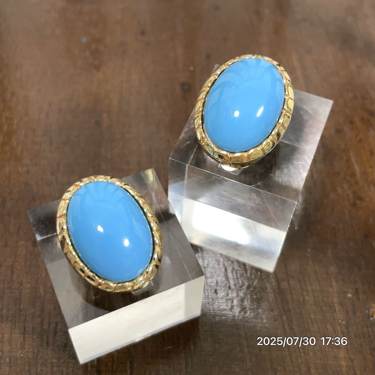 vintage Dior クリスチャンディオール オーバル調 ターコイズ 水色× ゴールドカラー イヤリング ピアス アクセサリー 装飾品 ファション拍卖