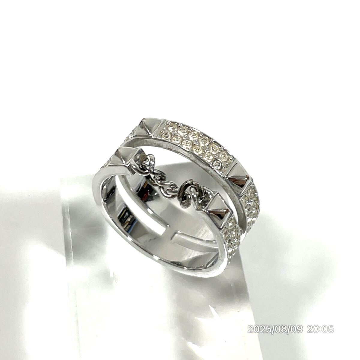 SWAROVSKI スワロフスキー スタッズ チェーン クリスタル ラインストーン シルバーカラー ダブル リング 指輪 アクセサリー 装飾品 拍卖
