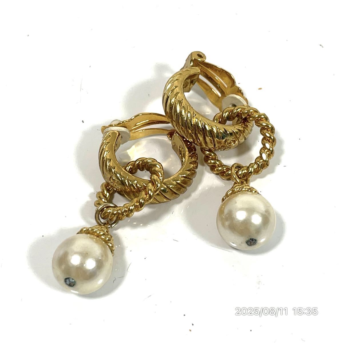 SONIA RYKIEL ソニアリキエル ツイストモチーフ パール風 ゴールドカラーボディ 2wayイヤリング ピアス アクセサリー 装飾品 小物拍卖