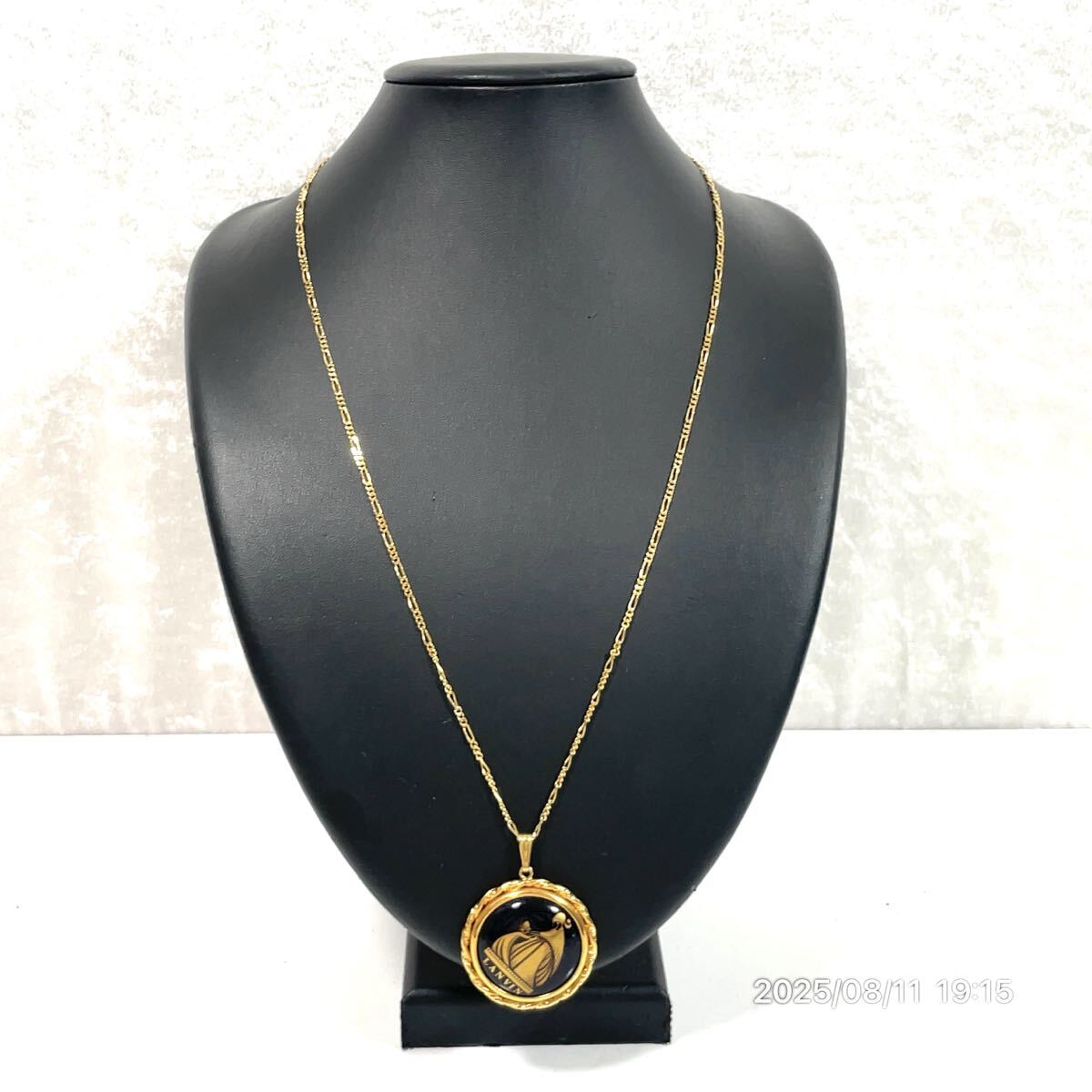 LANVIN ランバン ロゴ リモージュ製 ゴールド×ブラックカラー ロング ペンダント ネックレス アクセサリー 装飾品 ファッション 小物拍卖