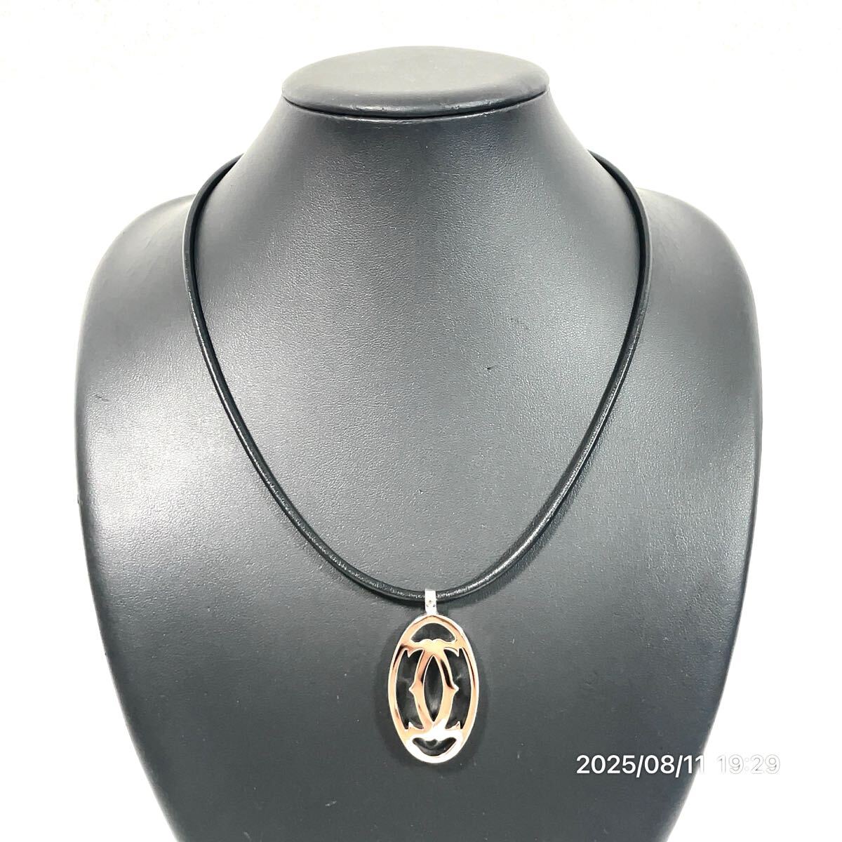 美品 Cartier カルティエ オーバル ダブルC シルバーカラー レザー 革 チョーカー ネックレス ペンダント アクセサリー 装飾品 小物拍卖