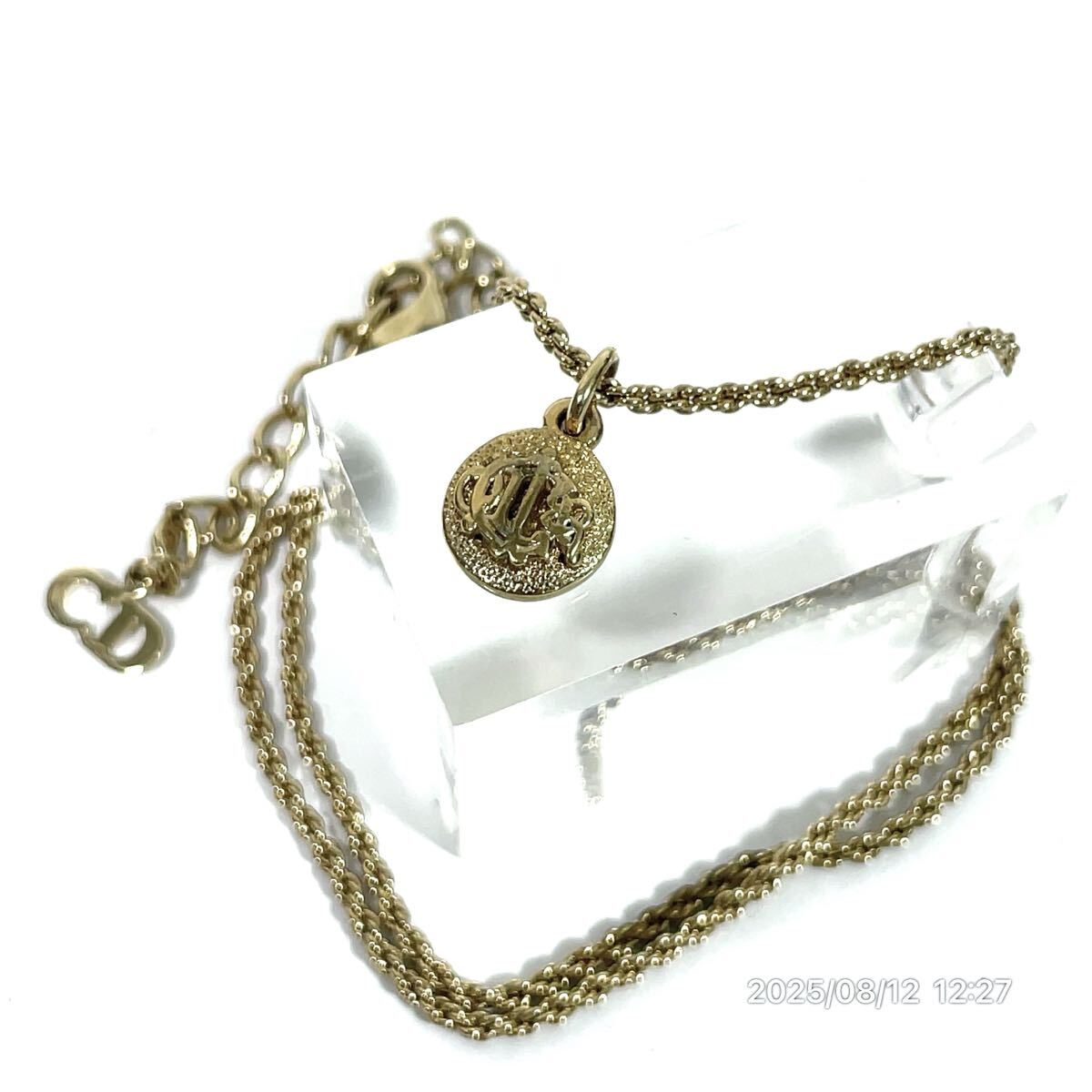 Dior クリスチャン ディオール メダル風 ブランドロゴ ゴールドカラー ツイストチェーン ネックレス ペンダント アクセサリー 装飾品 小物拍卖