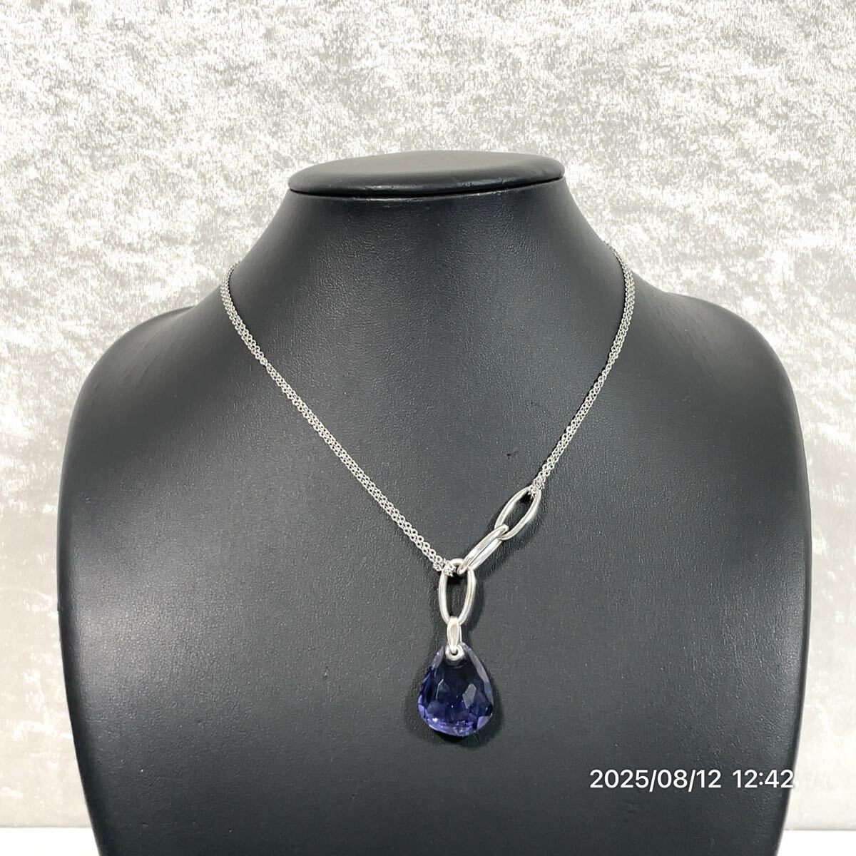 SWAROVSKI スワロフスキー ドロップ調 シルバー×パープルカラー 2連 チェーン ネックレス ペンダント アクセサリー 装飾品 小物拍卖