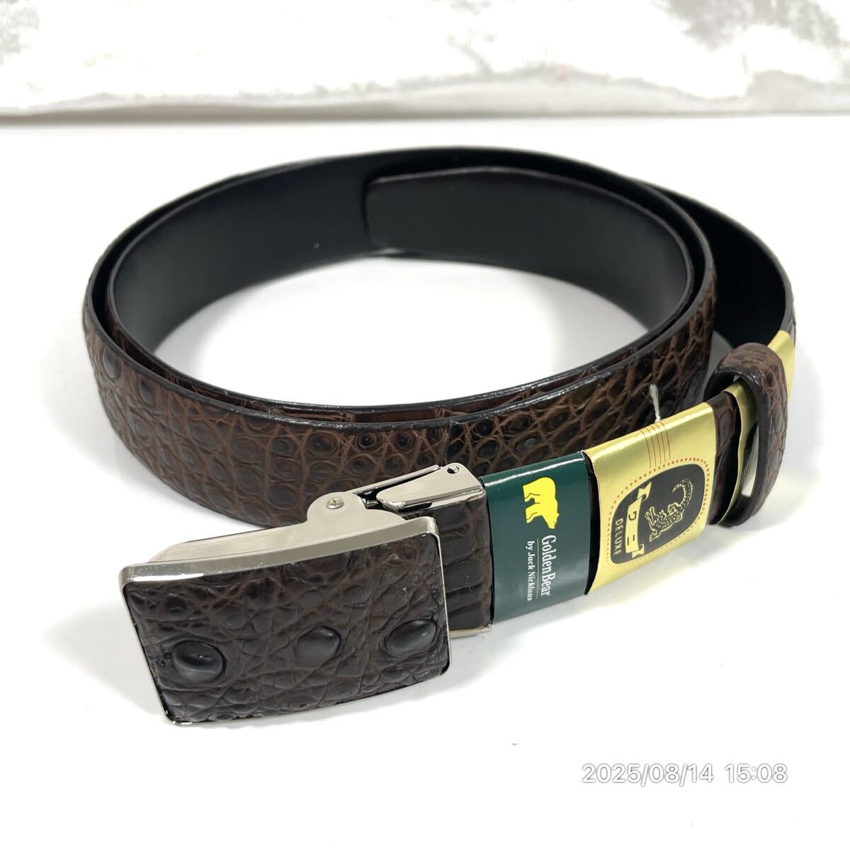 未使用 CROCODAIL クロコダイル マットクロコ ブラウンカラー ワニ革 エキゾチックレザー ベルト 装飾品 ファッション 小物拍卖