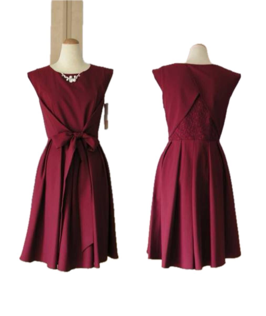 結婚式・お呼ばれ◆美しいシルエット*バックレースドレス*38/9号*ボルドー拍卖