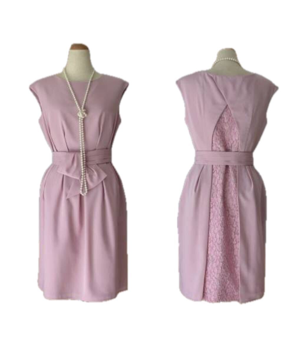 結婚式・お呼ばれ◆バックレースコンビ*フェミニンドレスワンピ*40/11号*綺麗*値下げ拍卖