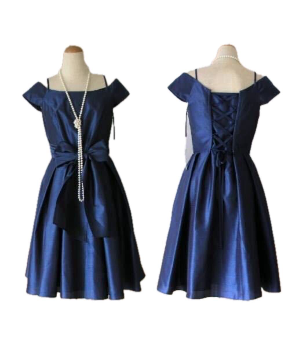 結婚式・お呼ばれ◆上質シャンタン*ふんわりフェミニンドレス*38/9号*ブルー紺拍卖