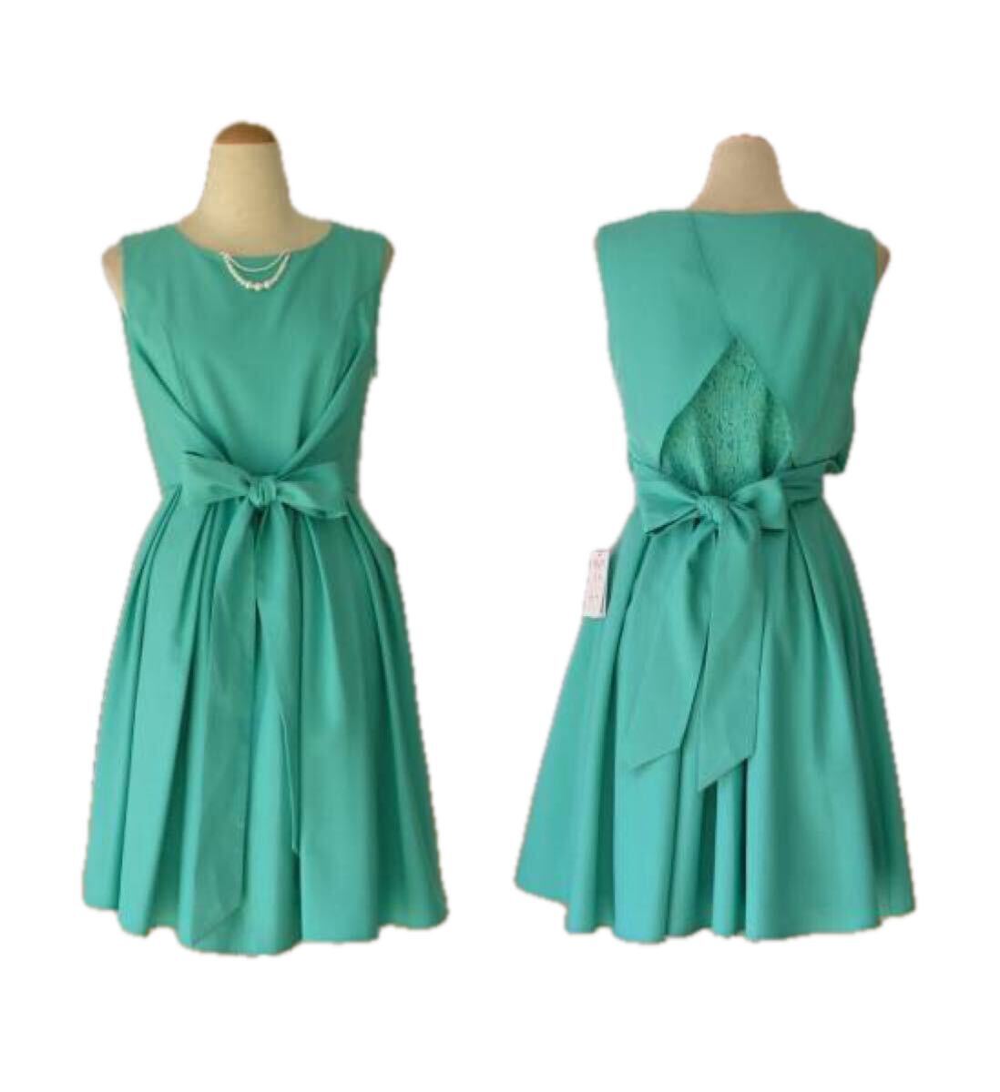 結婚式・お呼ばれ/size2(9号)◆ネックレス付*美しいシルエットフォーマルドレス*綺麗グリーン拍卖